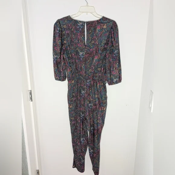 EVEREVE WOMENS floral Fall jumpsuit 3/4 ballon sleeves ockets cotton blend Small - Picture 9 of 15